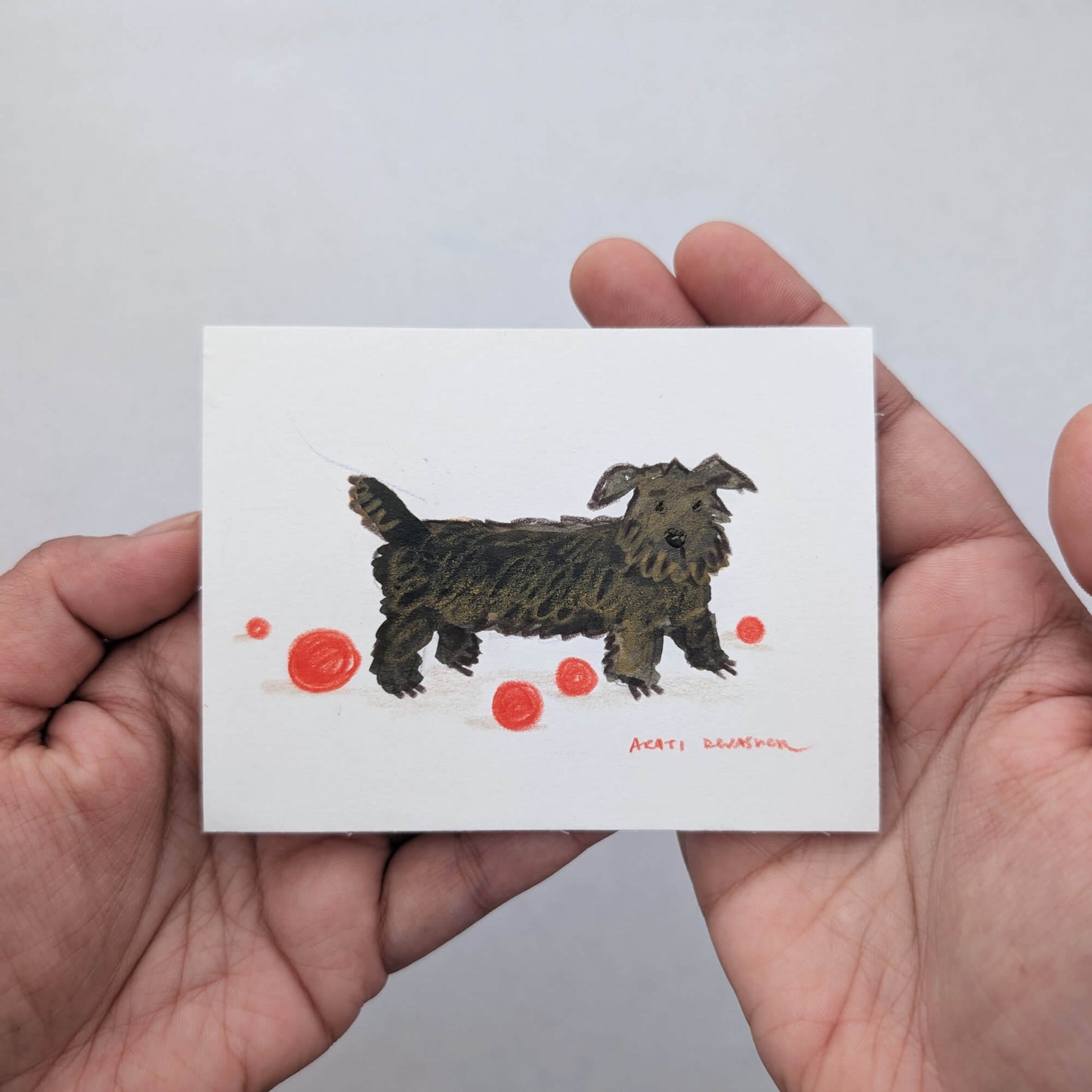 Brown Pups at Play – mixed media painting