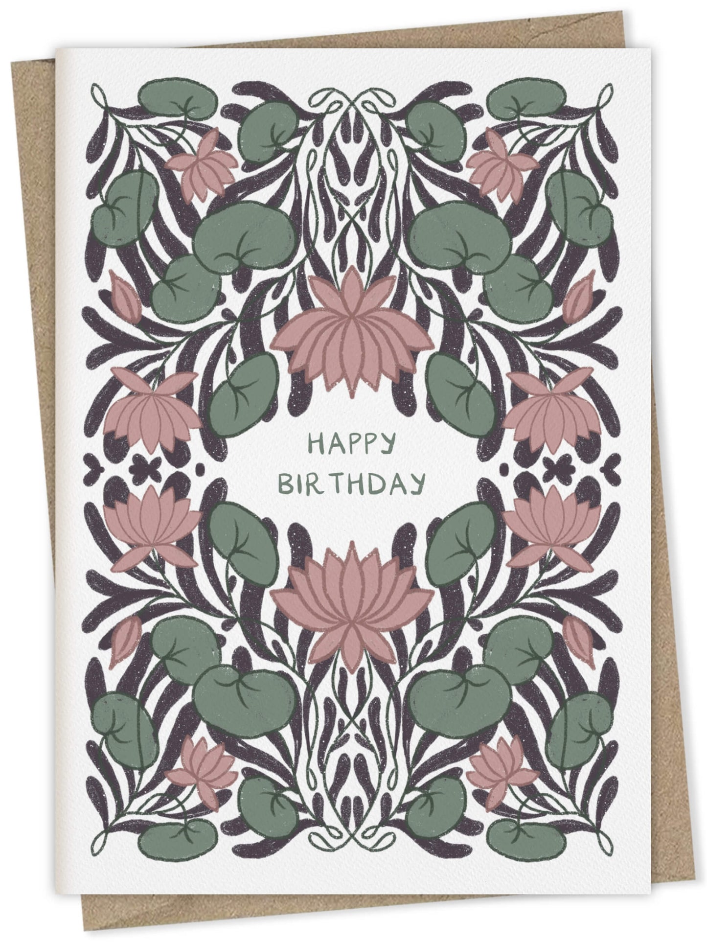 Happy birthday with lotus pattern – floral greeting card