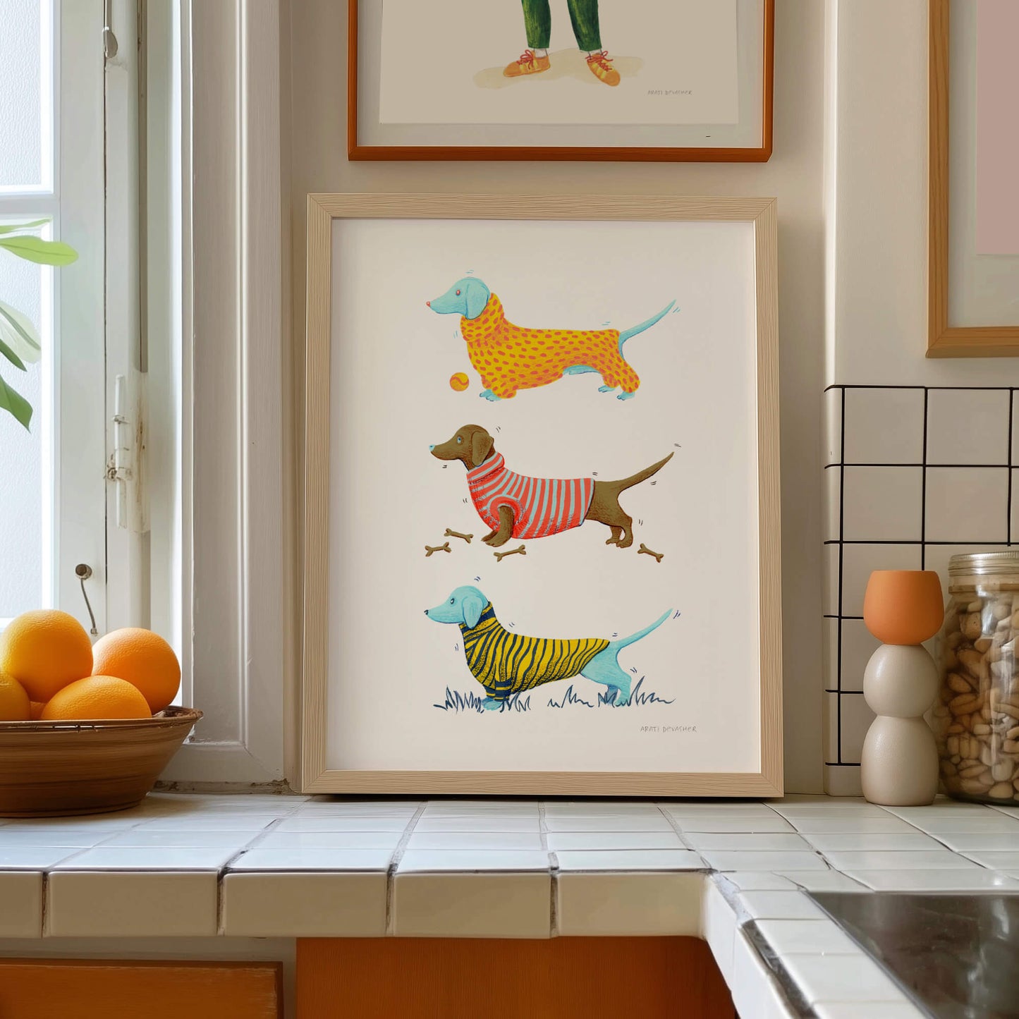Colourful Dachshunds II – art print