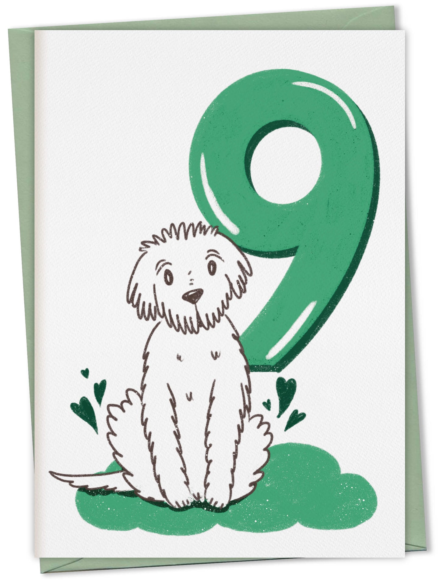 Dog Birthday Card with Age Numbers (green) – greeting card