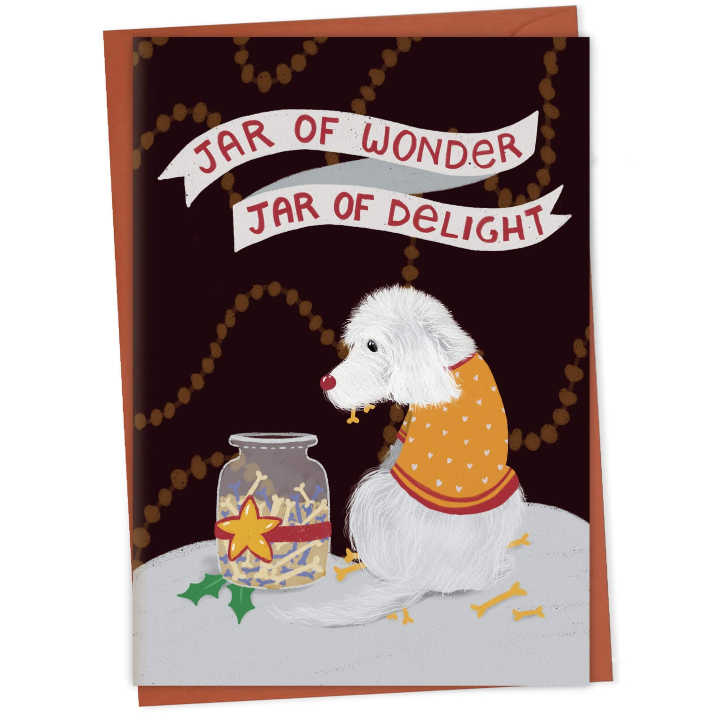 Jar of Wonder Jar of Delight carol card – dog greeting card