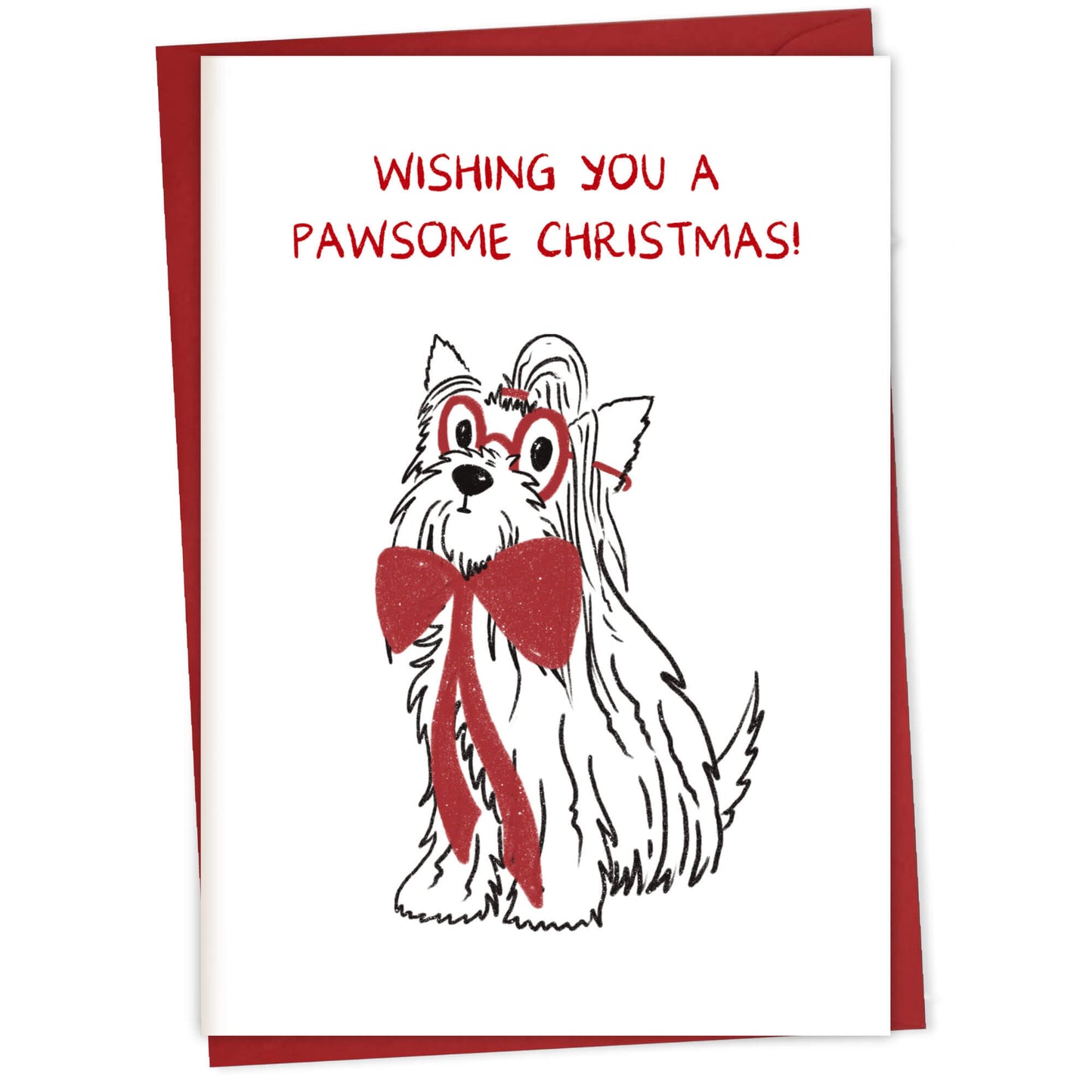 Xmas Yorkie with Glasses – greeting card
