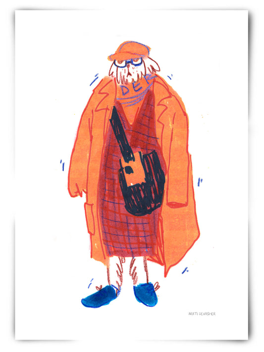 Stylish Dog in an Orange Coat – art print