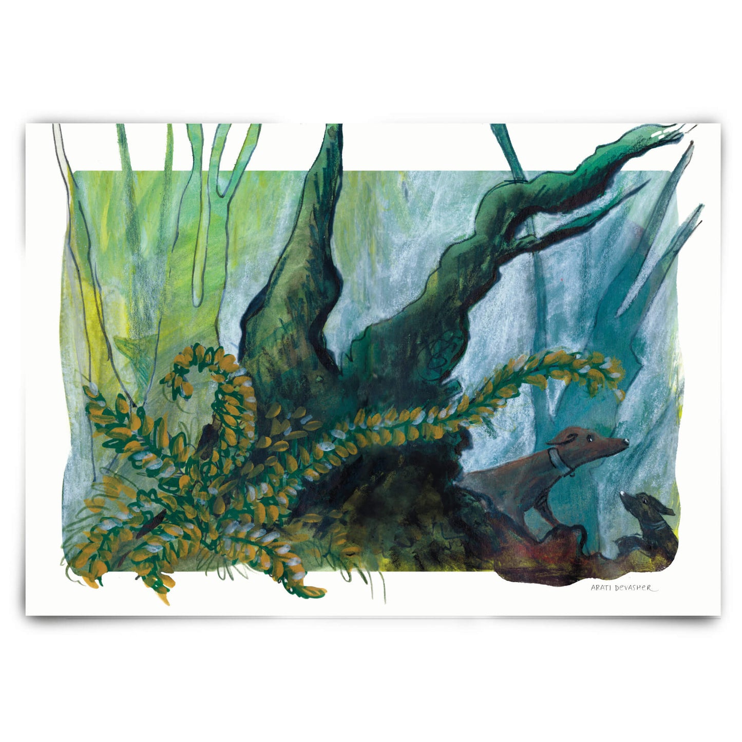 Woodland Walkies – art print