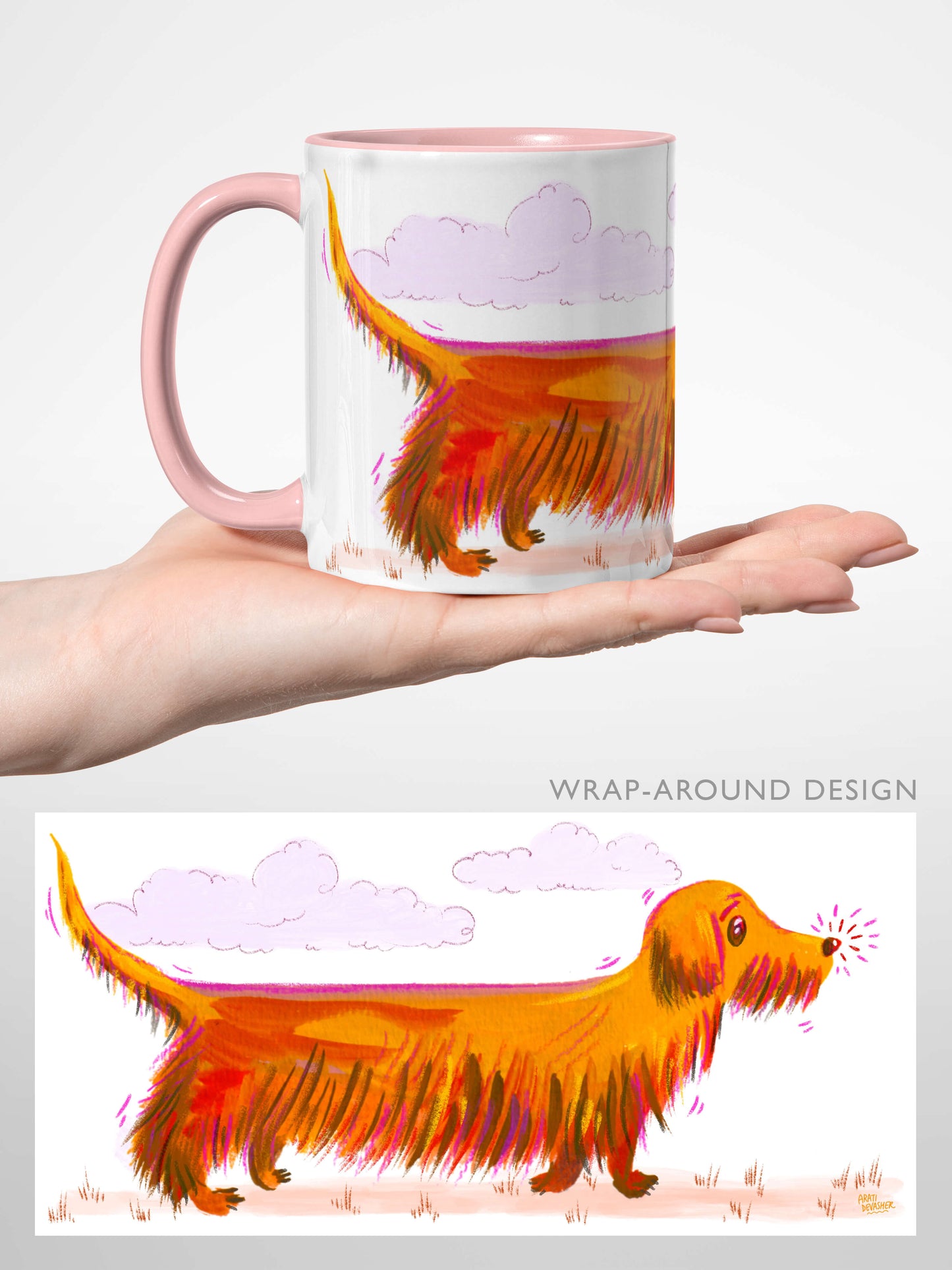 Sausage Dog Mug (pink accents) – ceramic mug