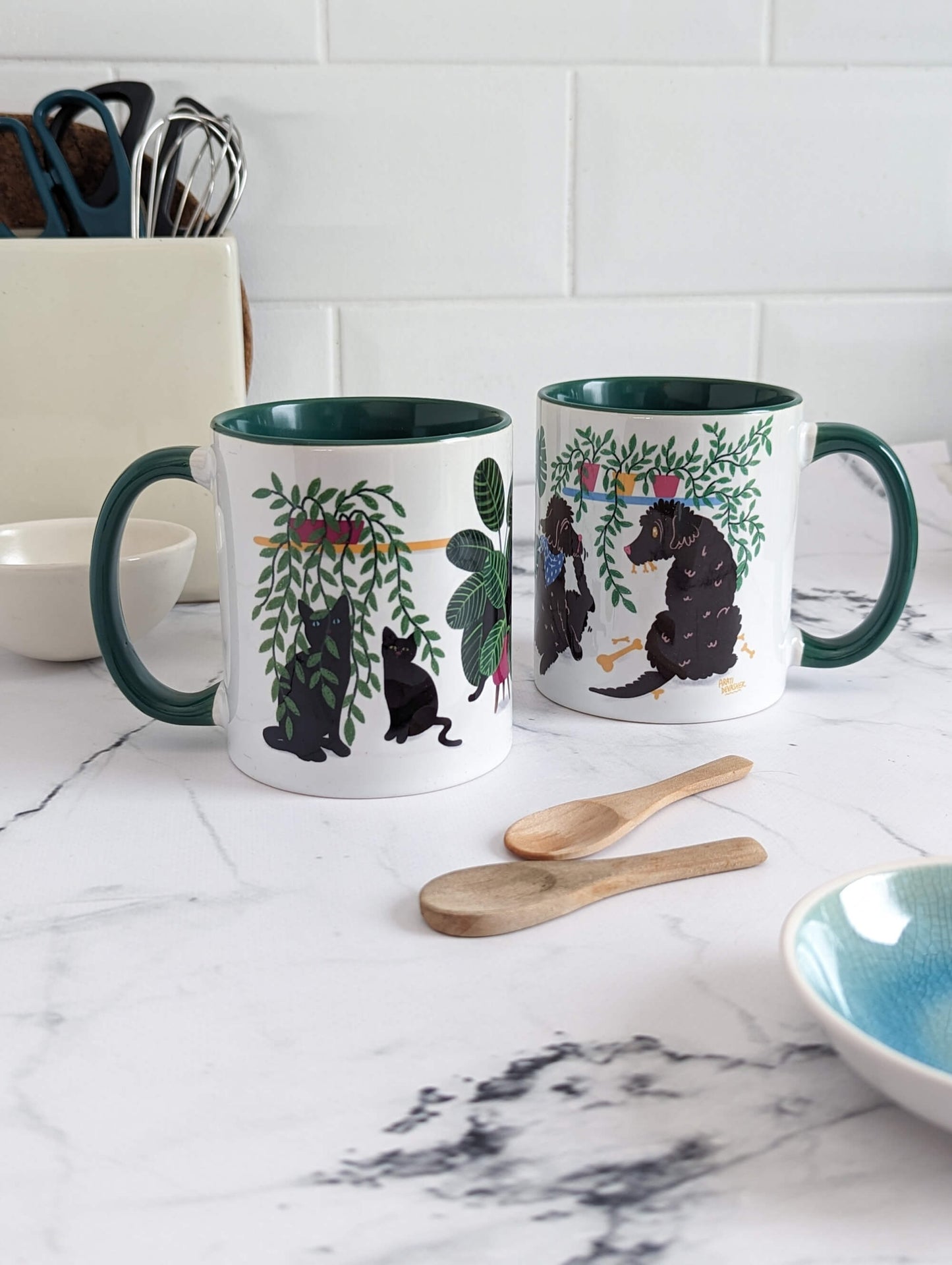 Plant Pets (green accents) – ceramic mug set