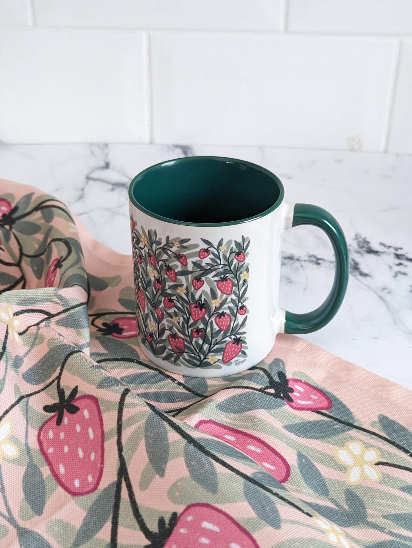 Strawberry Season floral – gift set of mug & tea towel