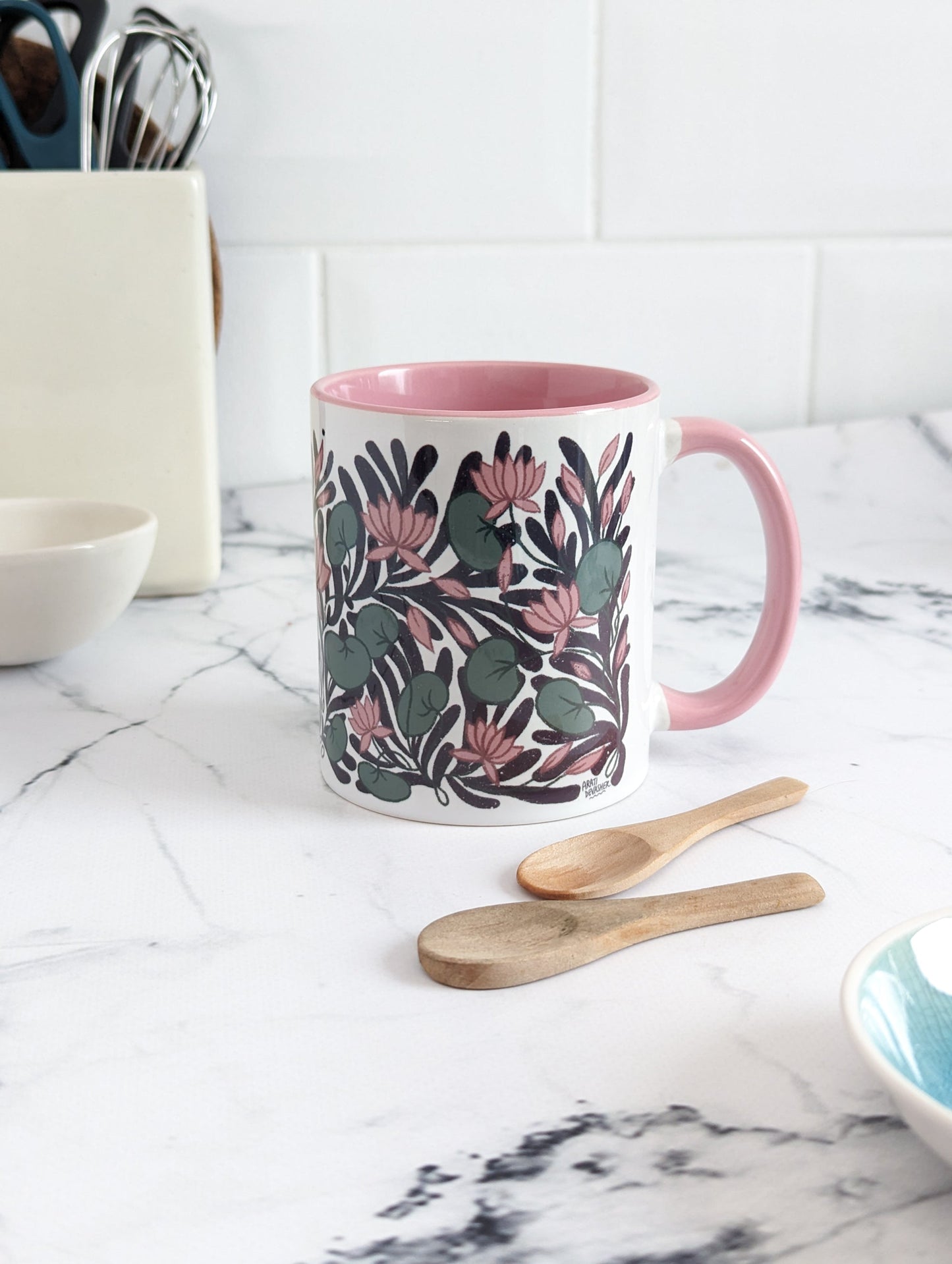 A Lotus Garden floral – gift set of mug & tea towel