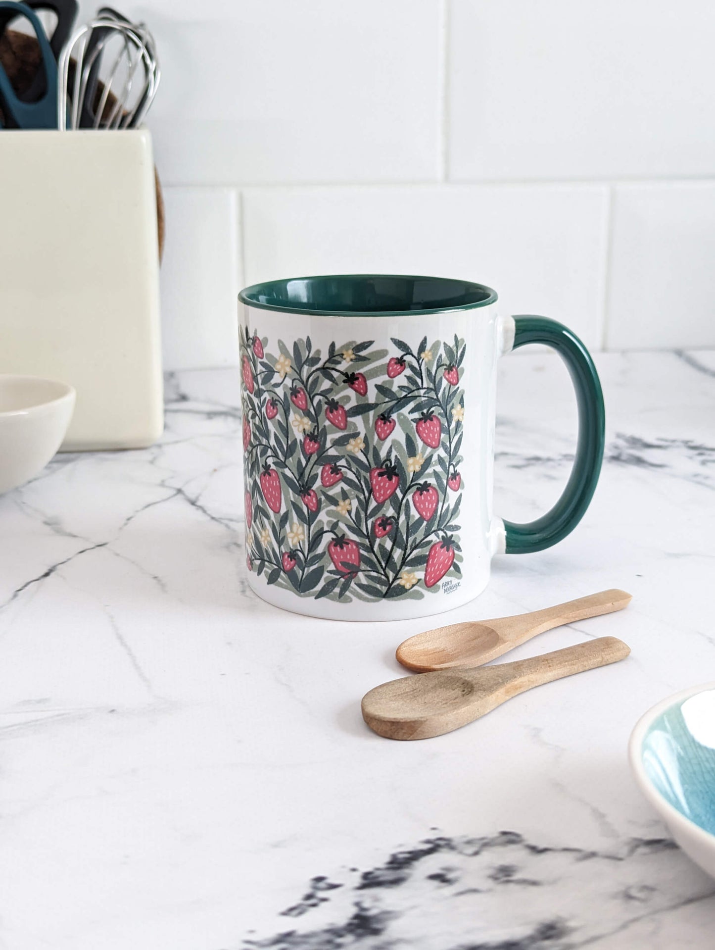 Strawberry Season floral – gift set of mug & tea towel
