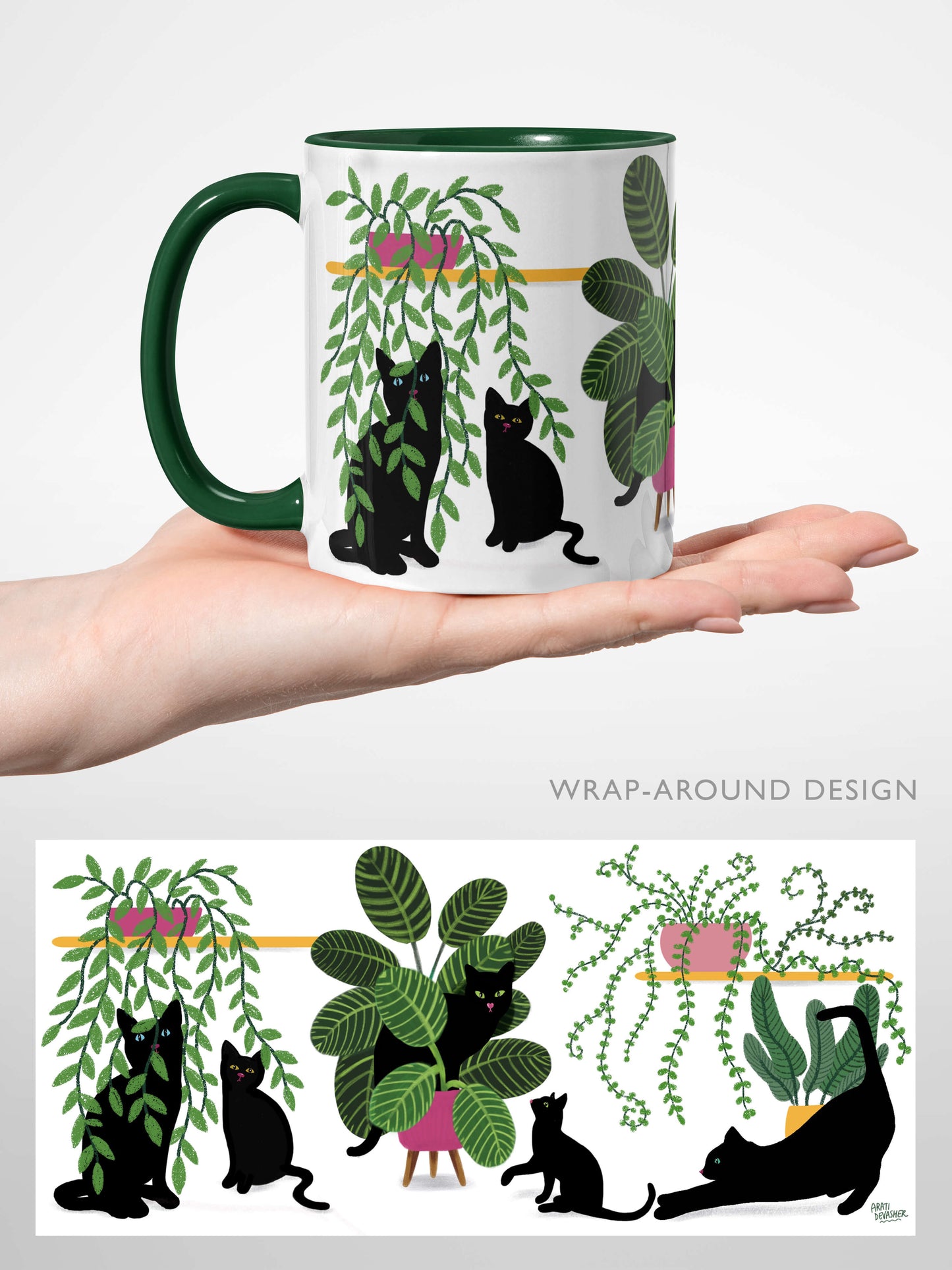 Plant Kitties Mug (green accents) – ceramic mug