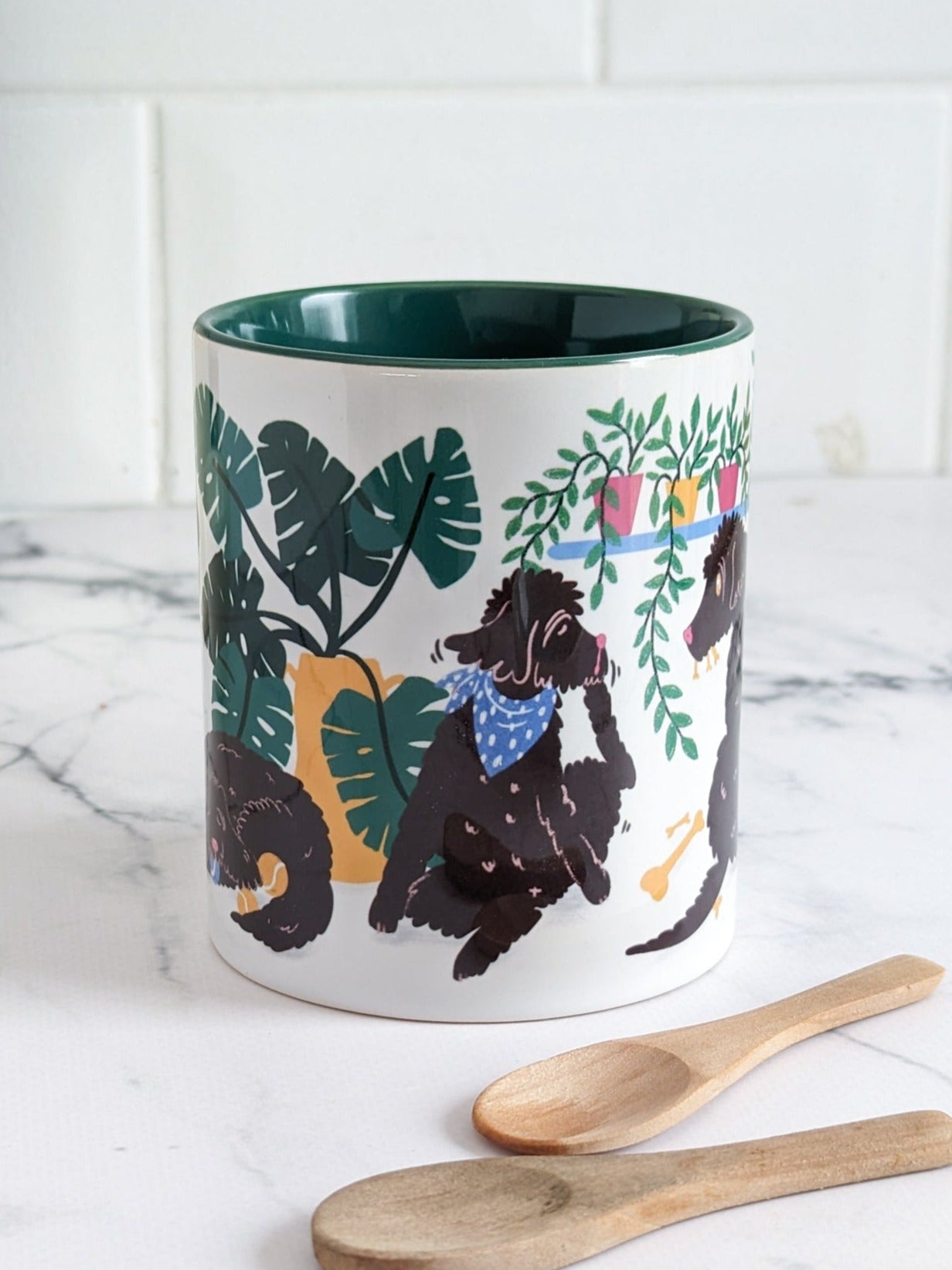 Labradoodle-Cockerpoo plant pups (green accents) – ceramic mug