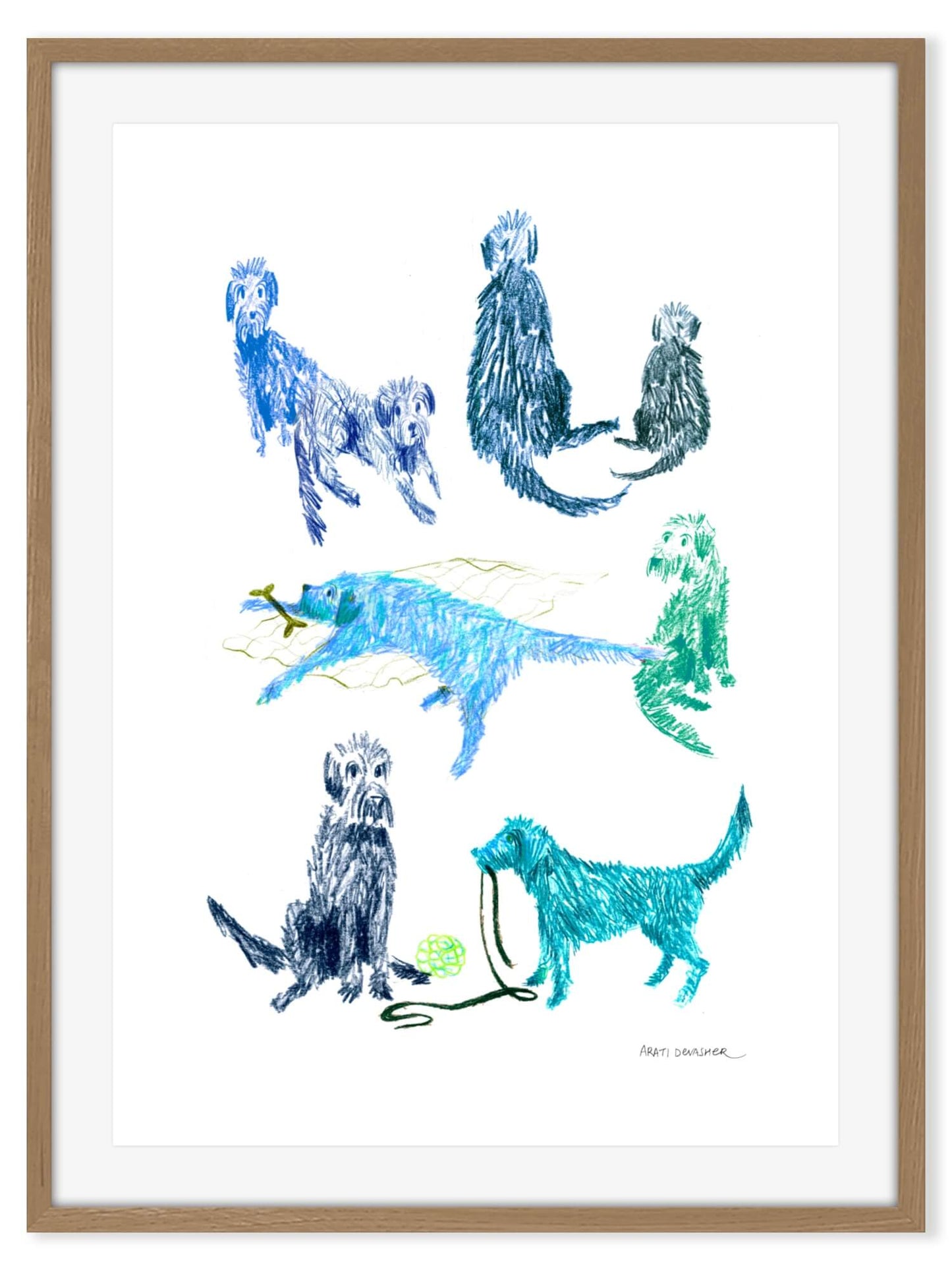 Scruffy Dogs (blue) – art print