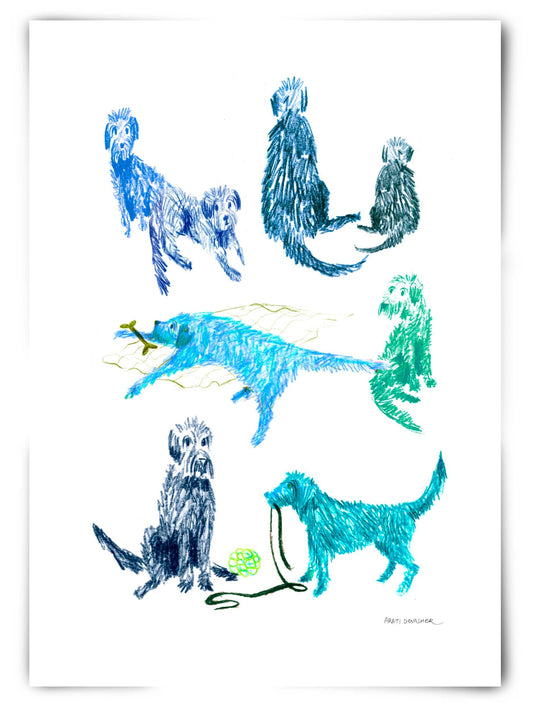 Scruffy Dogs (blue) – art print