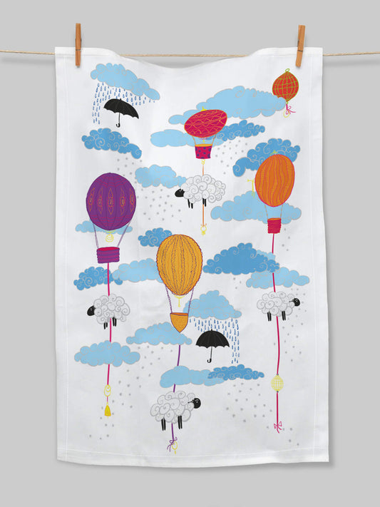 Hot Air Balloons and Sheep – tea towel or wall hanging