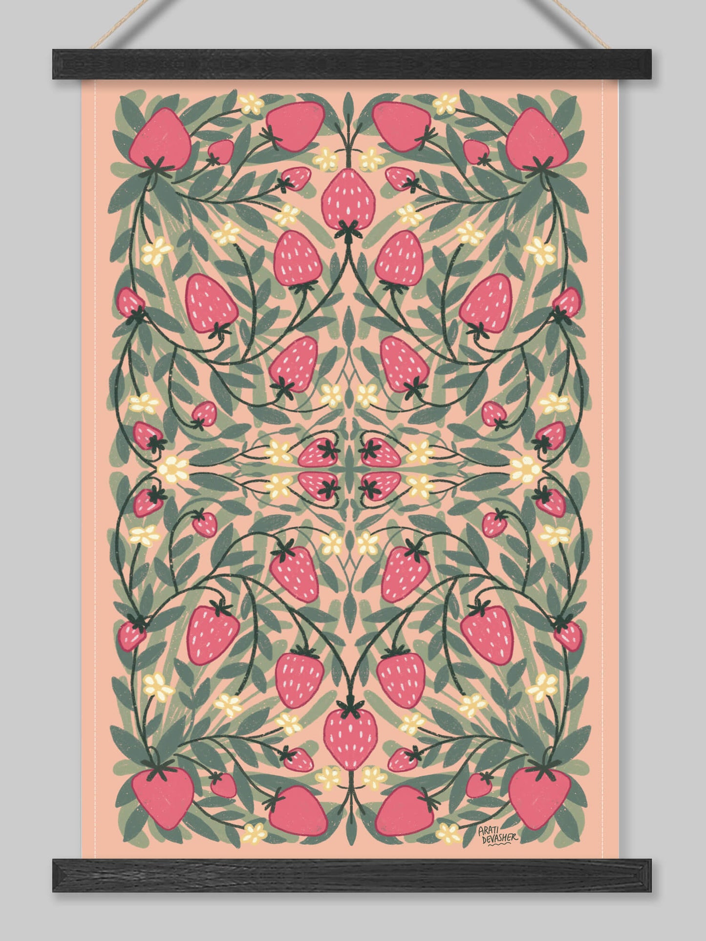 Floral: Strawberry Season – (end of line) tea towel or wall hanging