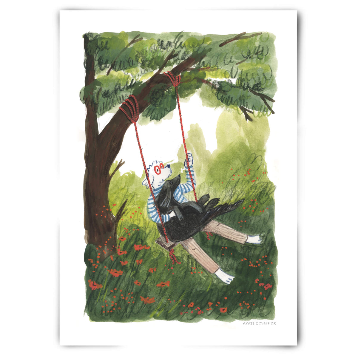 Playing on a Swing – art print
