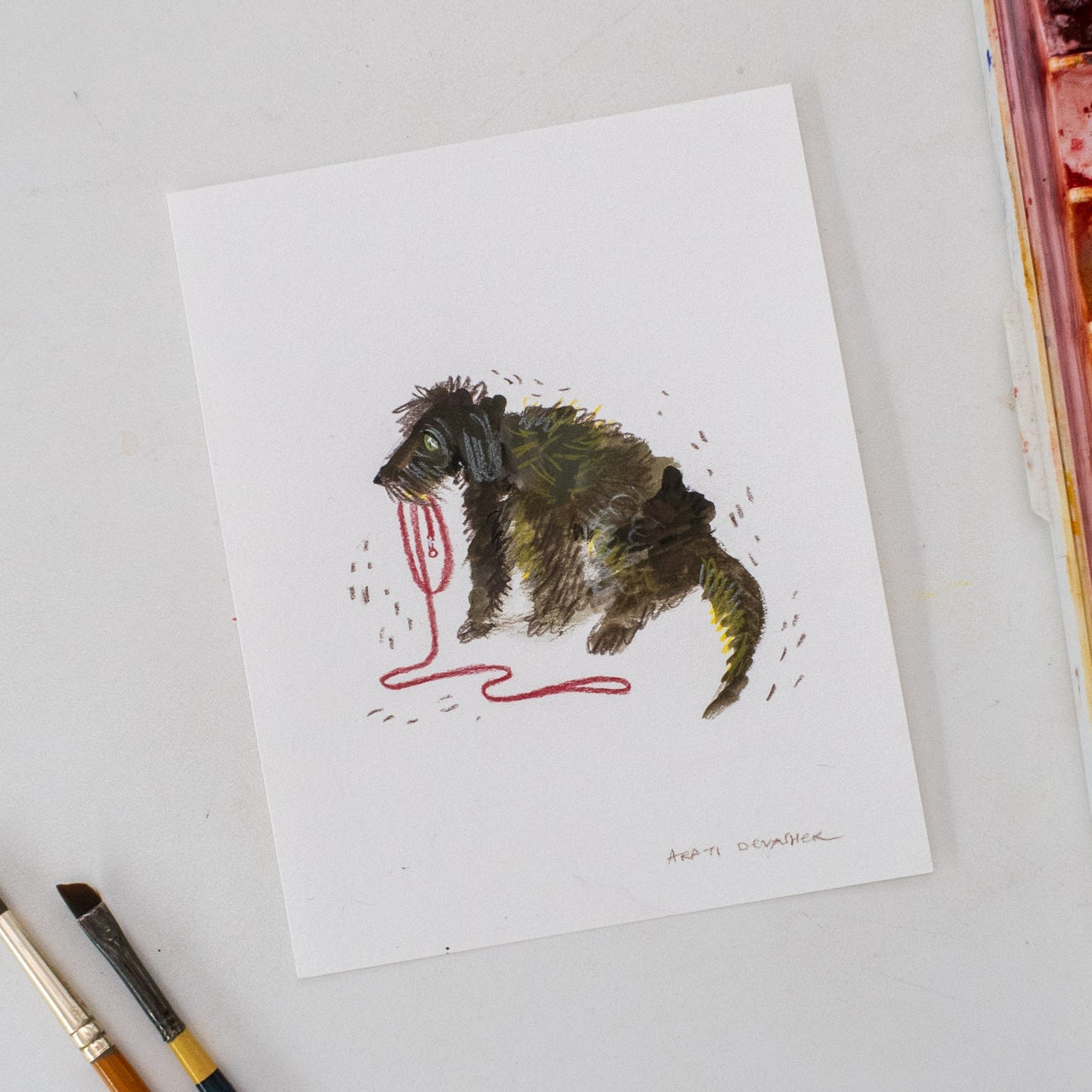 Puppy Going Walkies – gouache painting