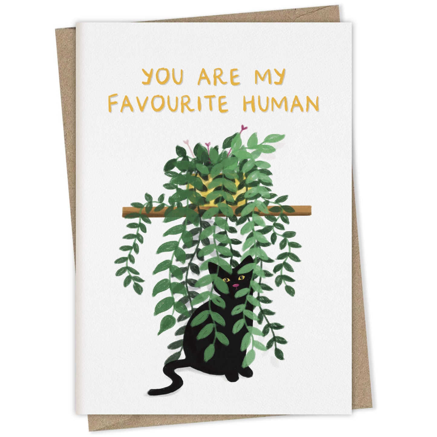 You Are My Favourite Human (black cat in pothos plant) – greeting card