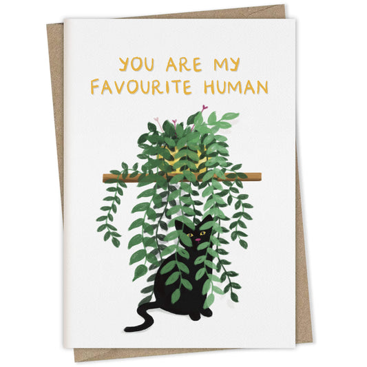 You Are My Favourite Human (black cat in pothos plant) – greeting card