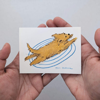 Blonde / Tan Pups at Play – mixed media painting