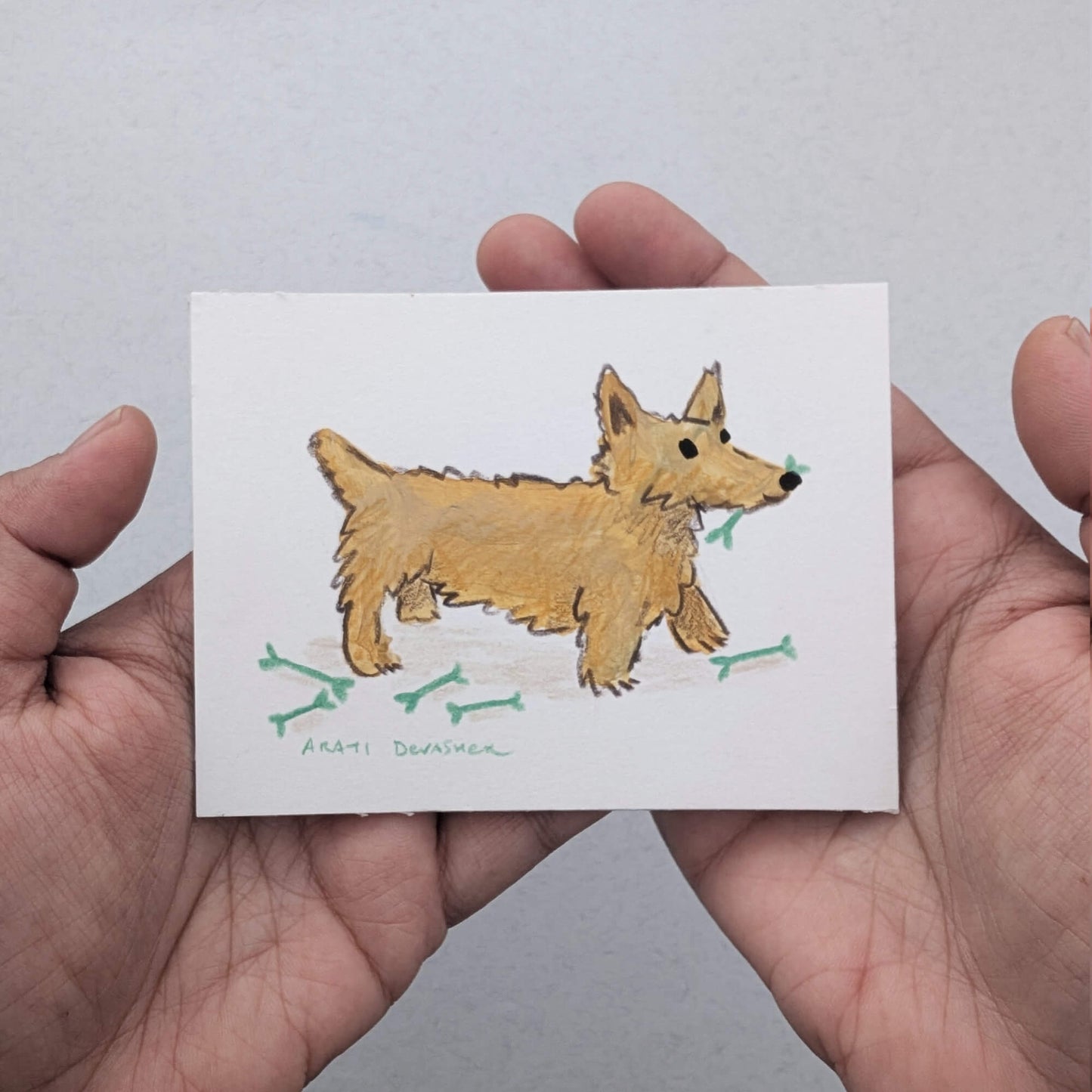 Blonde / Tan Pups at Play – mixed media painting