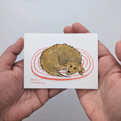 Blonde / Tan Pups at Play – mixed media painting