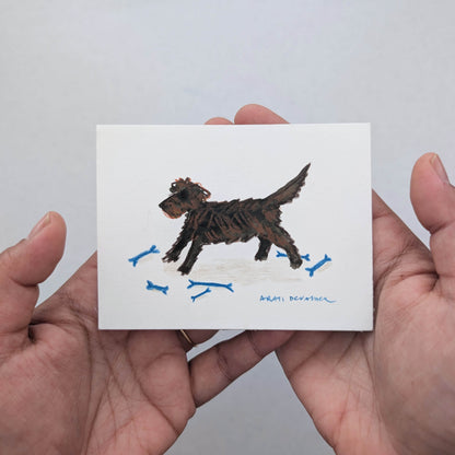 Brown Pups at Play – mixed media painting