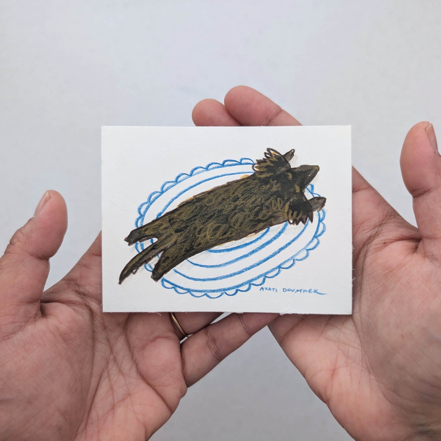 Brown Pups at Play – mixed media painting