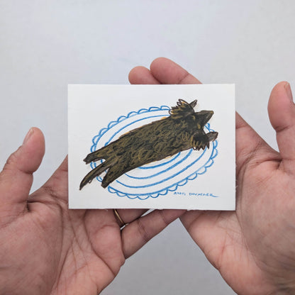 Brown Pups at Play – mixed media painting