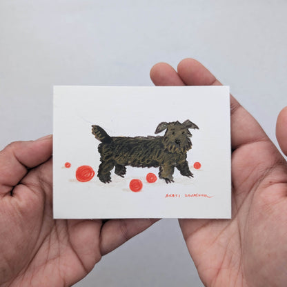 Brown Pups at Play – mixed media painting