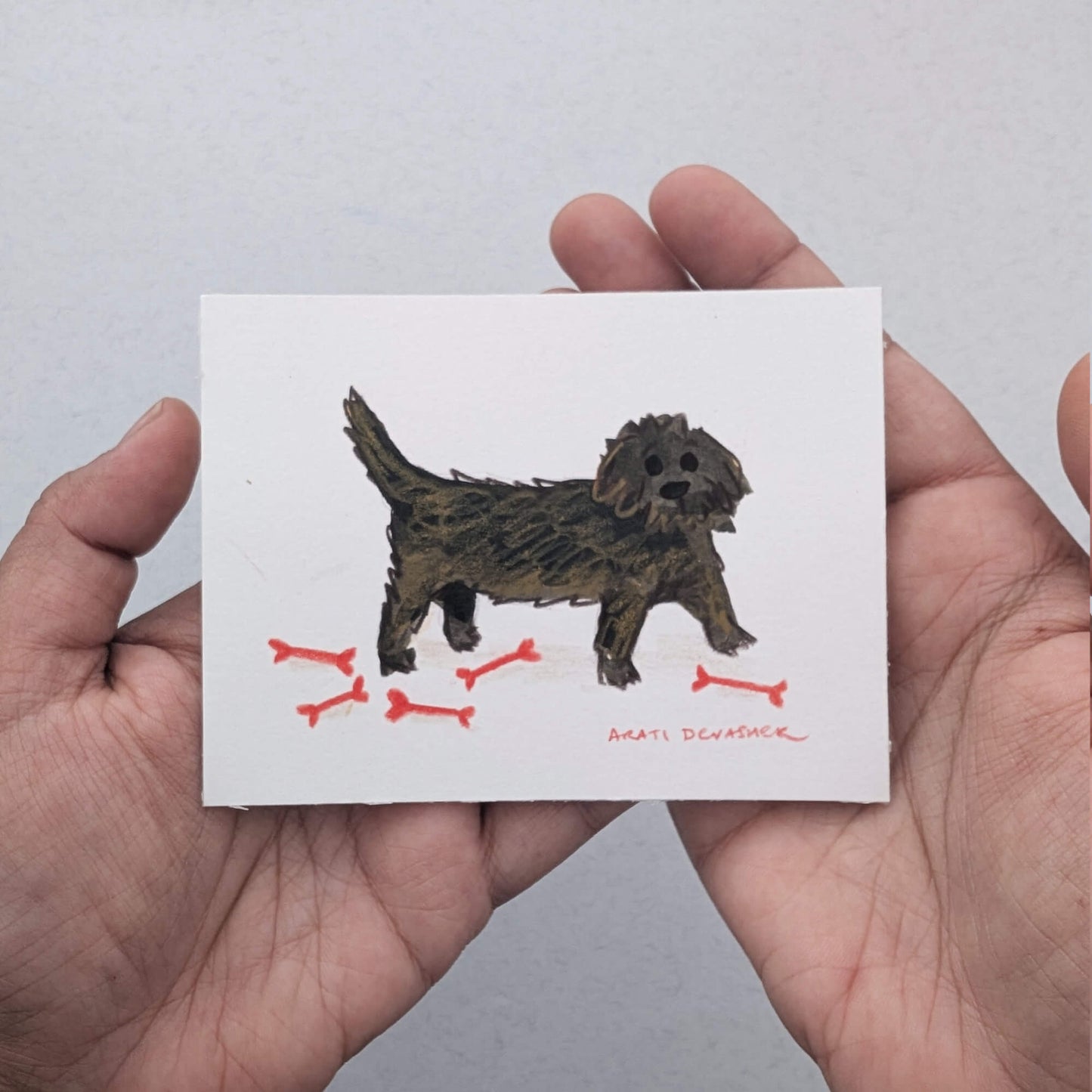 Brown Pups at Play – mixed media painting