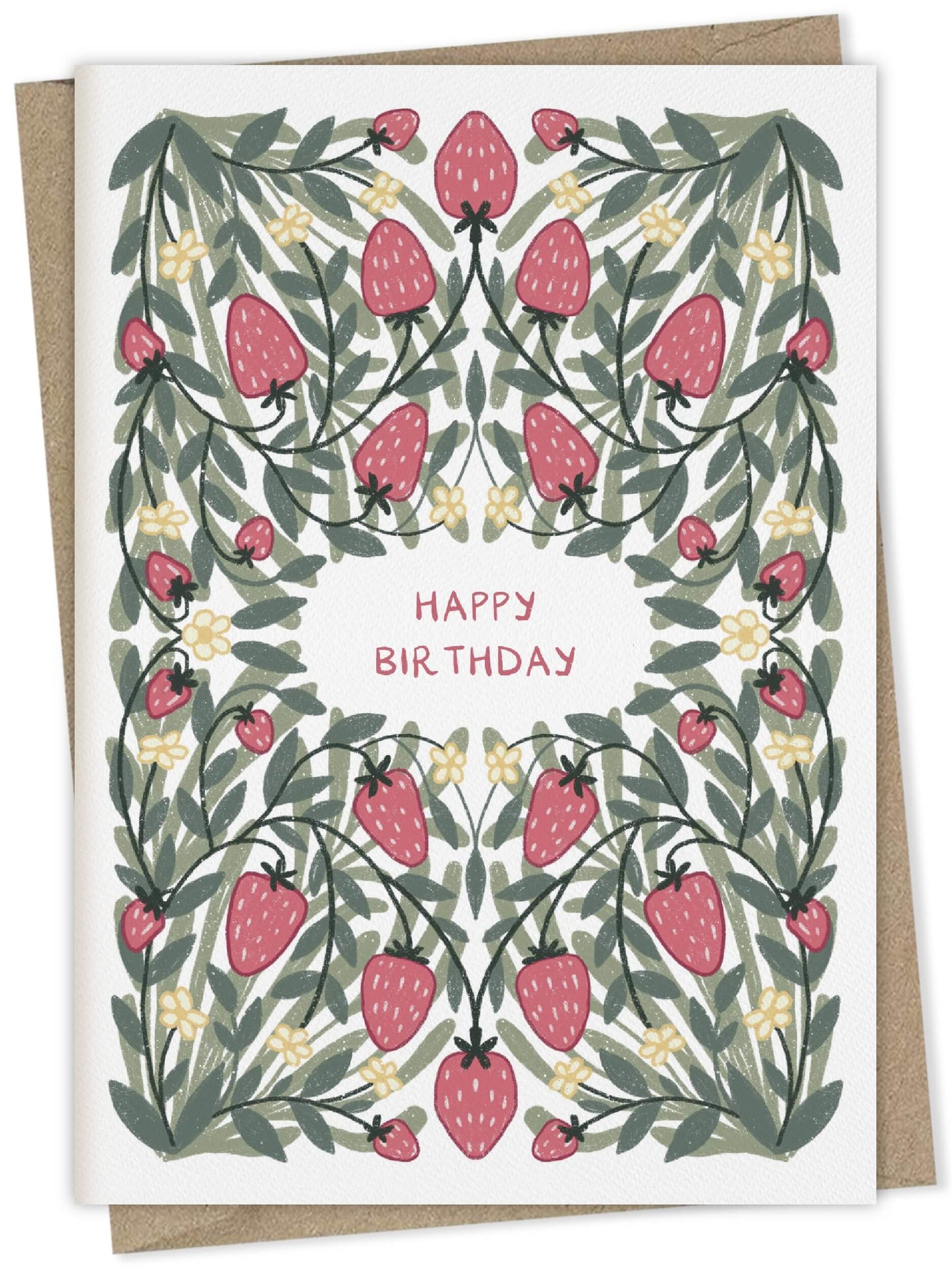 Happy birthday with strawberry pattern – floral greeting card