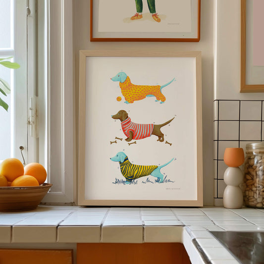 Colourful Dachshunds II – art print