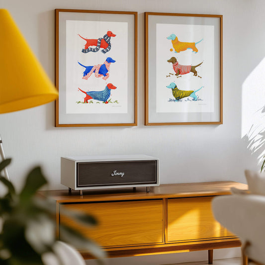 Colourful Dachshunds – set of 2 prints