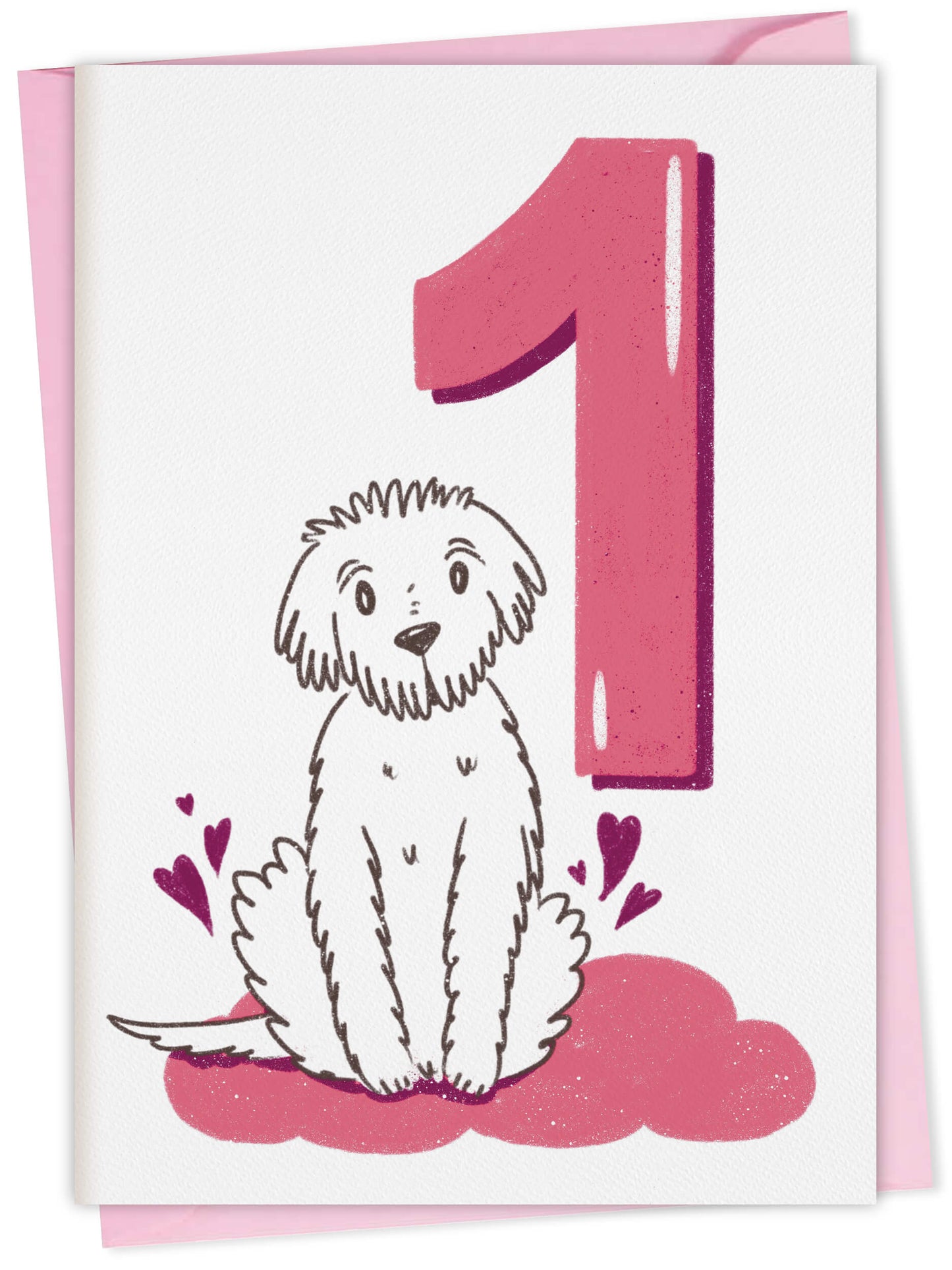 Dog Birthday Card with Age Numbers (pink) – dog greeting card