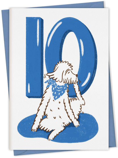 Dog Birthday Card with Age Numbers (blue) – dog greeting card