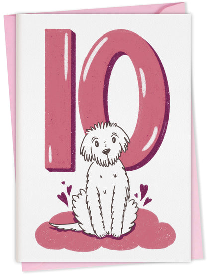 Dog Birthday Card with Age Numbers (pink) – dog greeting card