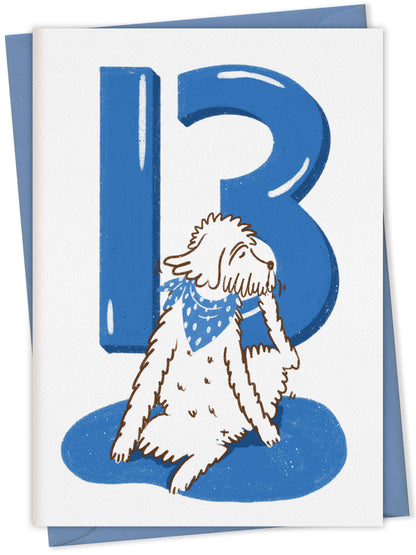 Dog Birthday Card with Age Numbers (blue) – dog greeting card