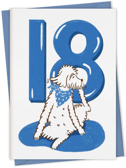 Dog Birthday Card with Age Numbers (blue) – dog greeting card