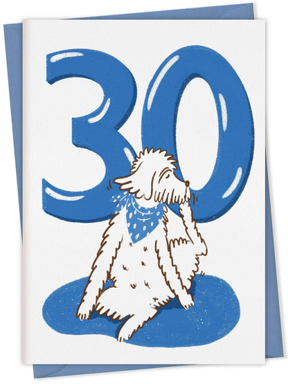 Dog Birthday Card with Age Numbers (blue) – dog greeting card