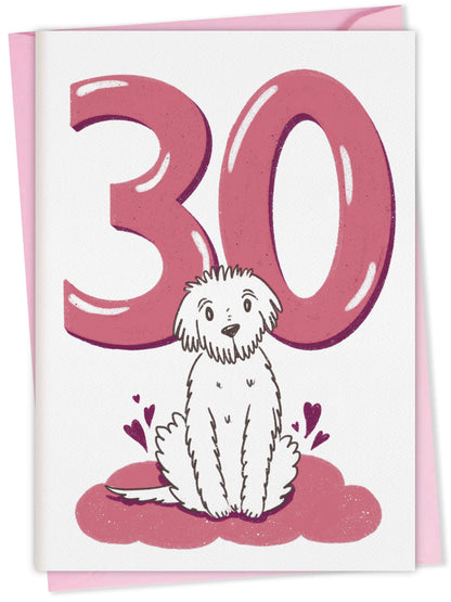 Dog Birthday Card with Age Numbers (pink) – dog greeting card