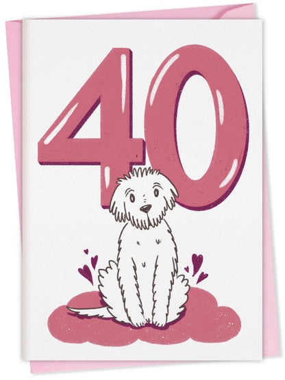 Dog Birthday Card with Age Numbers (pink) – dog greeting card