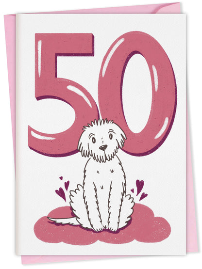 Dog Birthday Card with Age Numbers (pink) – dog greeting card