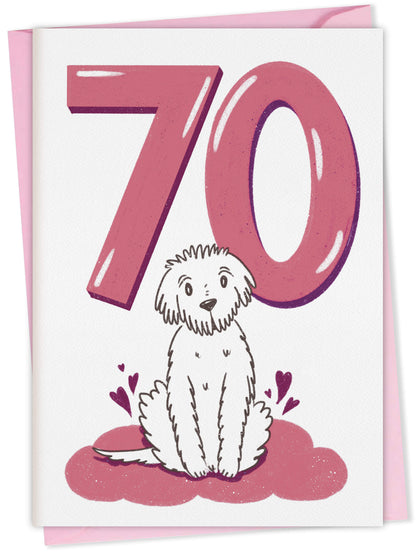 Dog Birthday Card with Age Numbers (pink) – dog greeting card