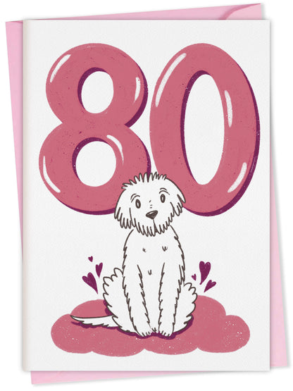 Dog Birthday Card with Age Numbers (pink) – dog greeting card