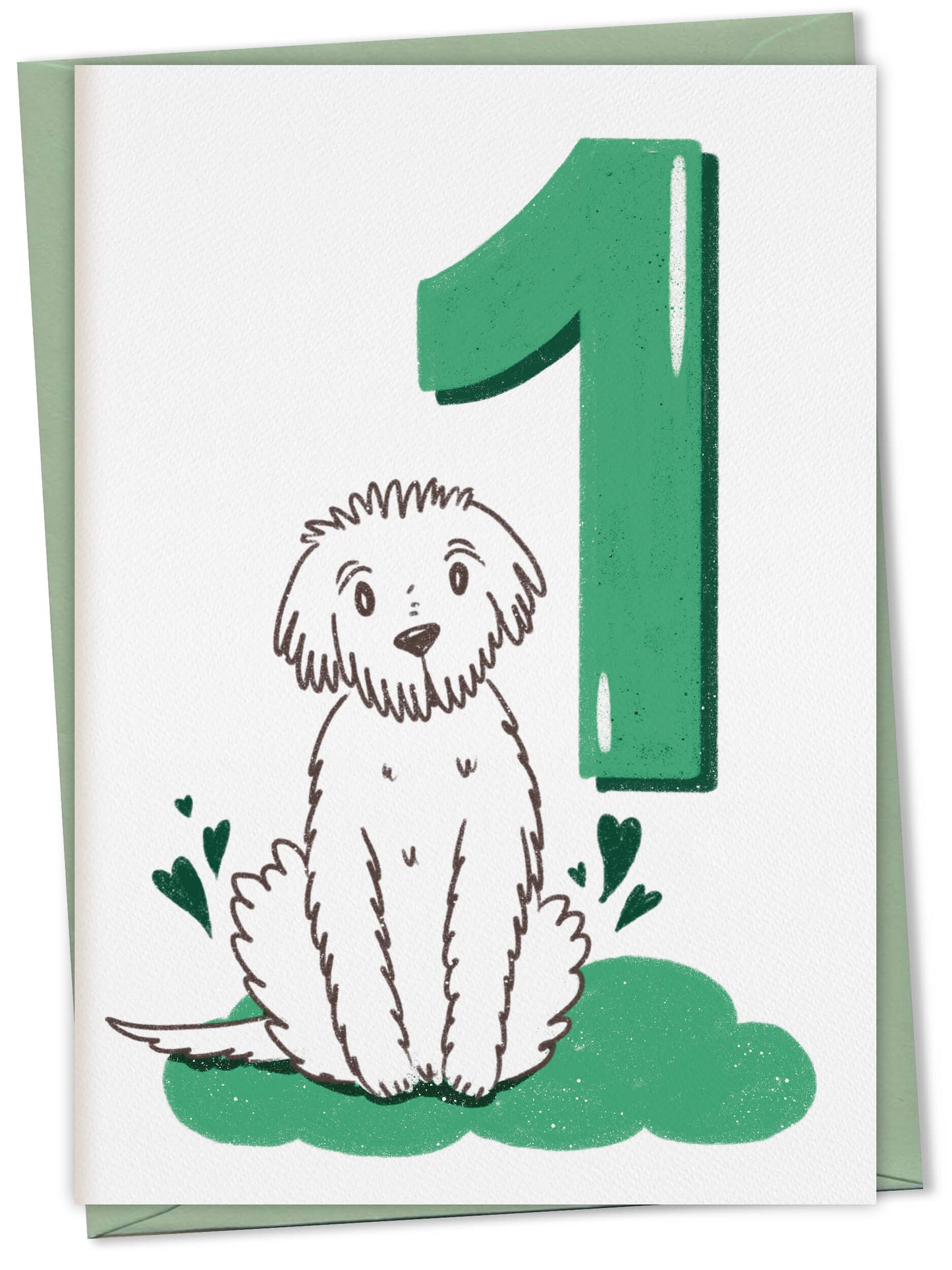 Dog Birthday Card with Age Numbers (green) – greeting card