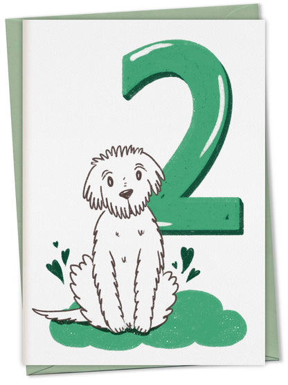 Dog Birthday Card with Age Numbers (green) – greeting card