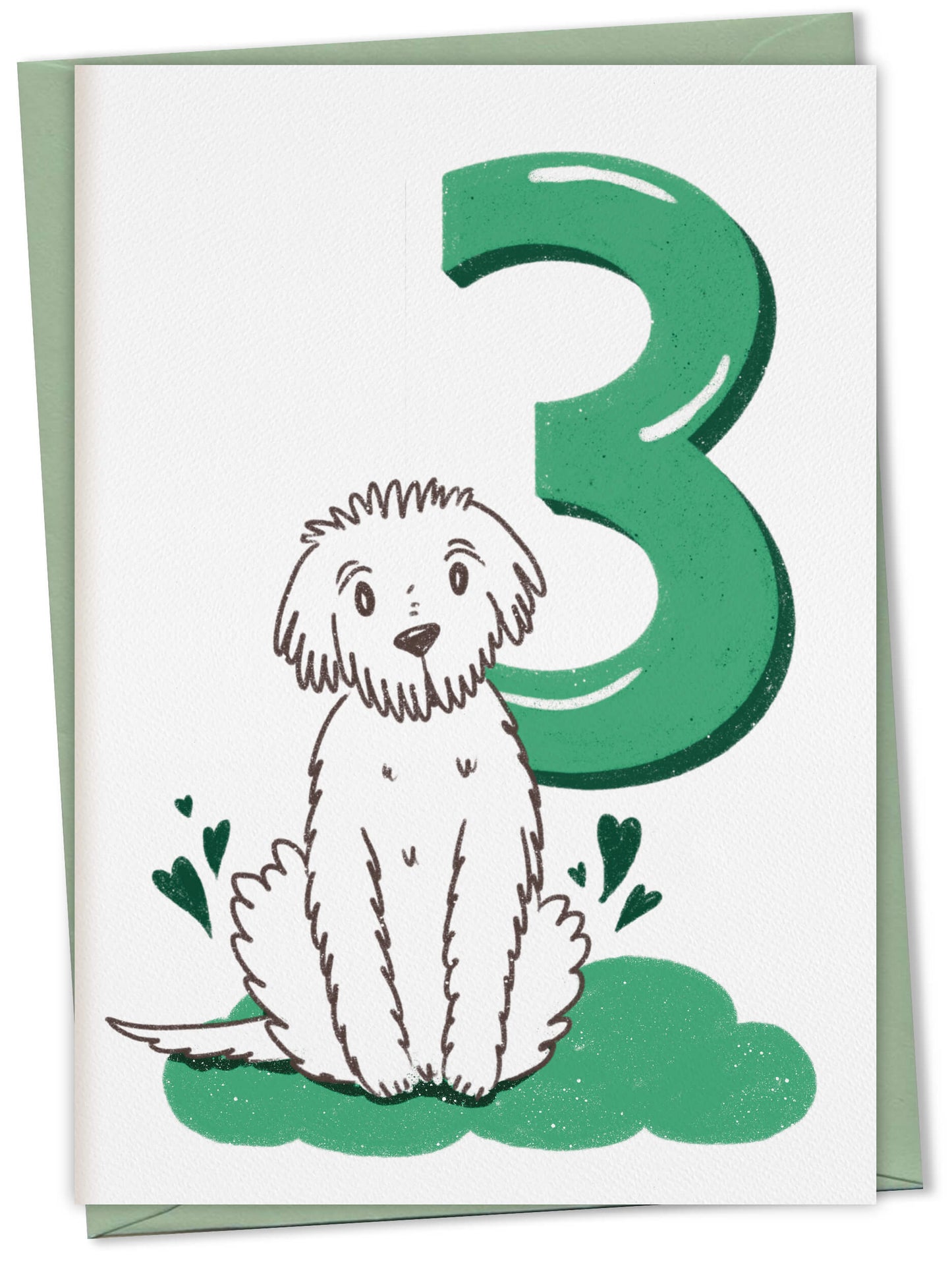 Dog Birthday Card with Age Numbers (green) – greeting card