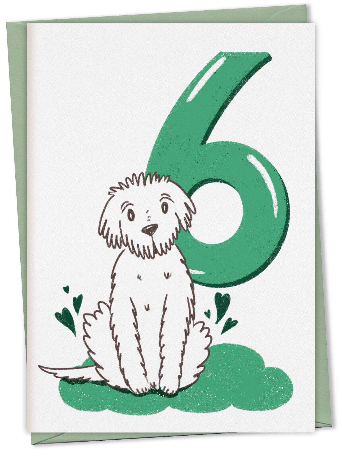 Dog Birthday Card with Age Numbers (green) – greeting card