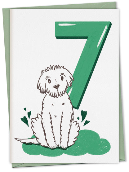 Dog Birthday Card with Age Numbers (green) – greeting card